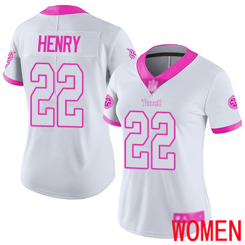 Tennessee Titans Limited White Pink Women Derrick Henry Jersey NFL Football #22 Rush Fashion->women nfl jersey->Women Jersey